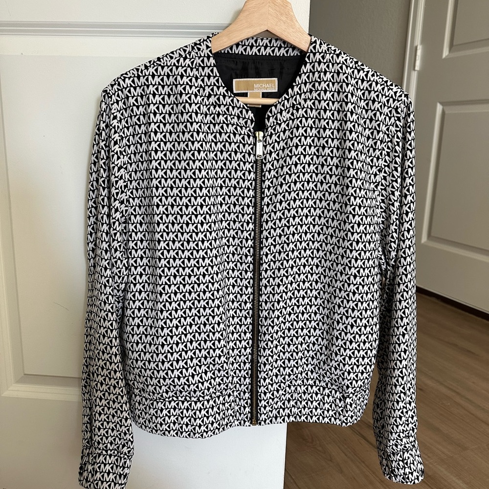 NEW Michael Kors Monogram Black and White Bomber Jacket.
